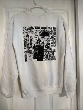 Gildan White Oversized Crewneck with Black Zach Bryan Graphic